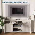 59Mobile TV scanalato per TV fino a 65 pollici, mobile per l'intrattenimento moderno di metà secolo con pannelli a forma d'onda e ripiani aperti, tavolo console multimediale in legno per camera da letto