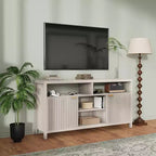 59Mobile TV scanalato per TV fino a 65 pollici, mobile per l'intrattenimento moderno di metà secolo con pannelli a forma d'onda e ripiani aperti, tavolo console multimediale in legno per camera da letto
