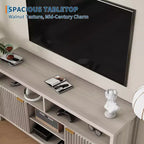 59Mobile TV scanalato per TV fino a 65 pollici, mobile per l'intrattenimento moderno di metà secolo con pannelli a forma d'onda e ripiani aperti, tavolo console multimediale in legno per camera da letto