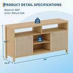 59Mobile TV scanalato per TV fino a 65 pollici, mobile per l'intrattenimento moderno di metà secolo con pannelli a forma d'onda e ripiani aperti, tavolo console multimediale in legno per camera da letto