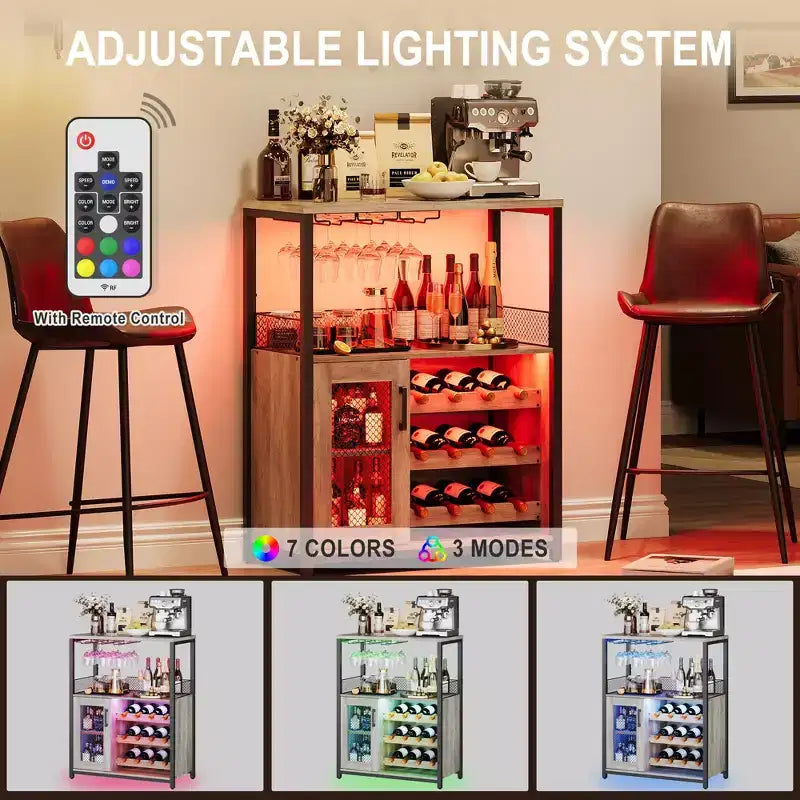 Mobiletto per vino CuisinSmart con portabottiglie e portacalici, mobiletto moderno con anta a rete, credenza a buffet in stile industriale per angolo bar