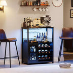 Mobiletto per vino CuisinSmart con portabottiglie e portacalici, mobiletto moderno con anta a rete, credenza a buffet in stile industriale per angolo bar
