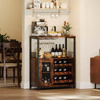 Mobiletto per vino CuisinSmart con portabottiglie e portacalici, mobiletto moderno con anta a rete, credenza a buffet in stile industriale per angolo bar