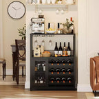 Mobiletto per vino CuisinSmart con portabottiglie e portacalici, mobiletto moderno con anta a rete, credenza a buffet in stile industriale per angolo bar