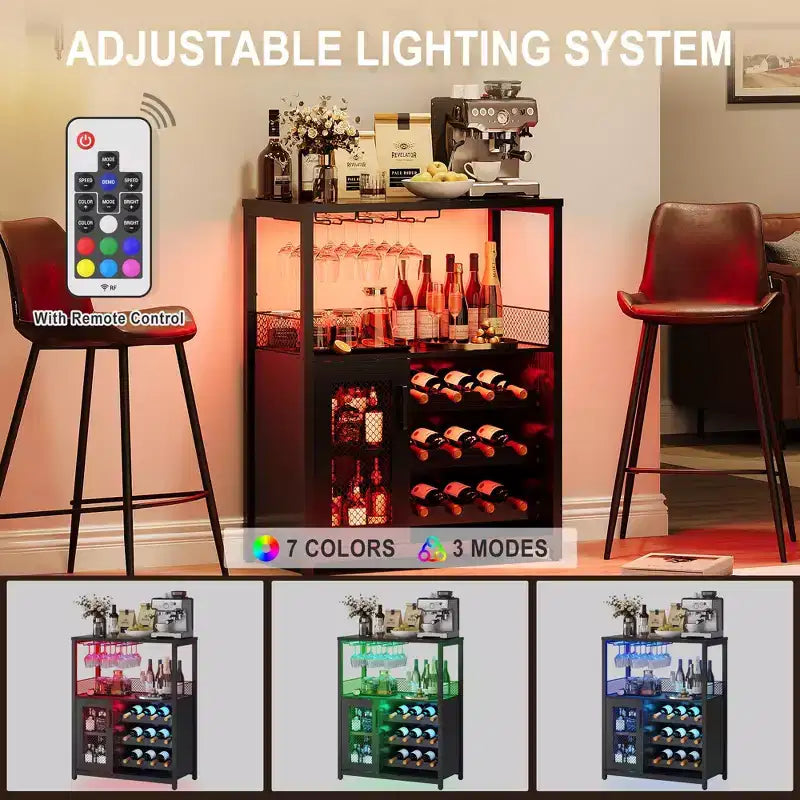 Mobiletto per vino CuisinSmart con portabottiglie e portacalici, mobiletto moderno con anta a rete, credenza a buffet in stile industriale per angolo bar