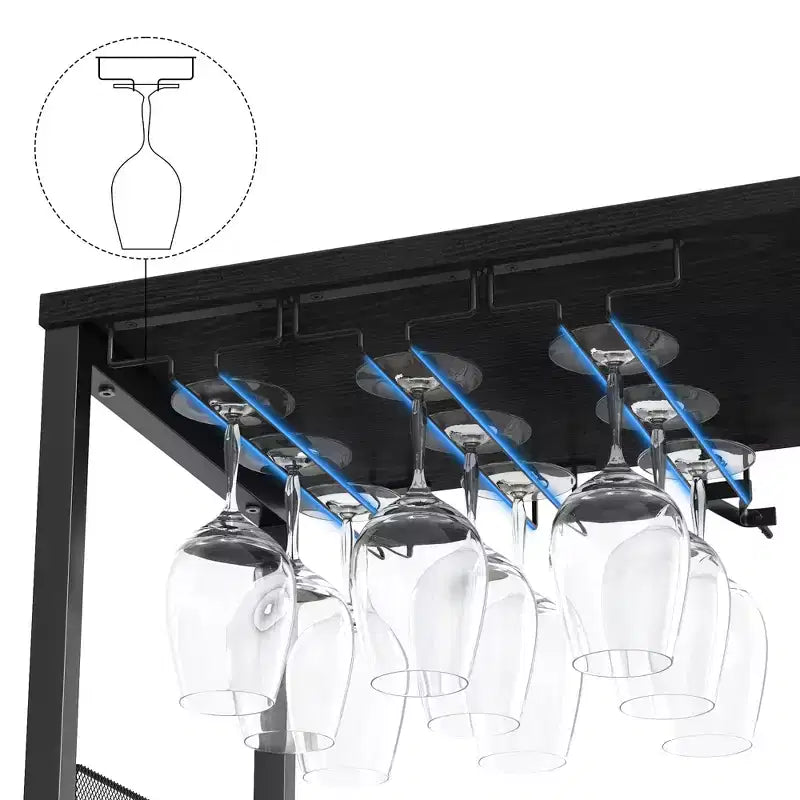 Mobiletto per vino CuisinSmart con portabottiglie e portacalici, mobiletto moderno con anta a rete, credenza a buffet in stile industriale per angolo bar