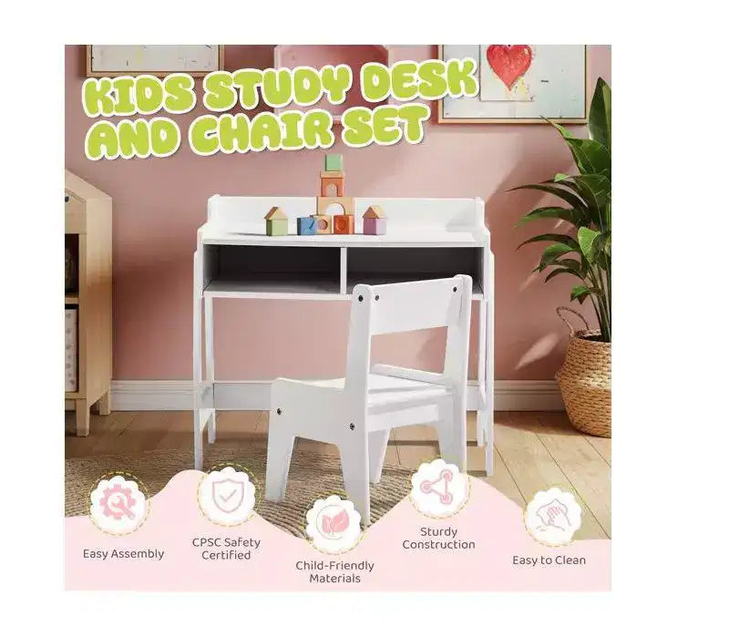 Set Scrivania e Sedia per Bambini in MDF Karl Home con 2 Scomparti per Riporre