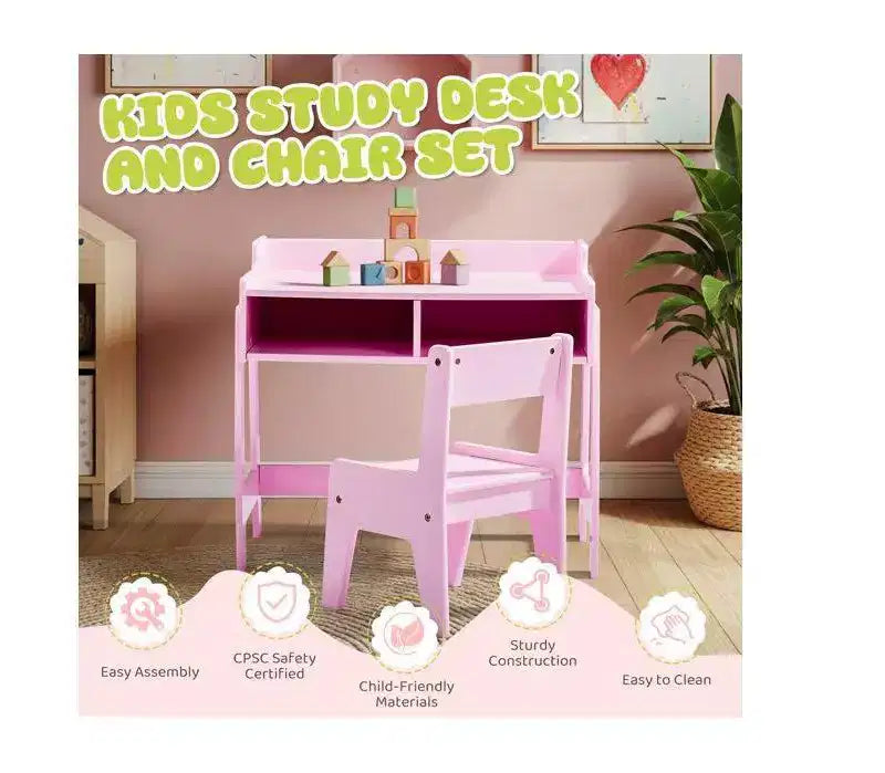 Set Scrivania e Sedia per Bambini in MDF Karl Home con 2 Scomparti per Riporre