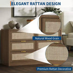 COZONY 53 Comò in Rattan per Camera da Letto, Cassettiera Boho a 6 Cassetti, Ampio Mobile Contenitore in Legno e Porta TV con Maniglie in Metallo