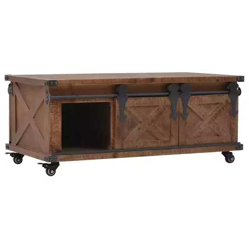 Tavolino da caffè Marrone Abete massiccio, MDF, acciaio 90,9 x 51,1 x 38,1 cm