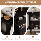 GustoWave Credenza da Buffet da 134 cm con Contenitore, Armadietto Credenza con Ante Scorrevoli in Vetro Scanalato e Cassetti, Credenza Nera per Cucina