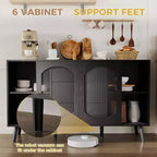 GustoWave Credenza da Buffet da 134 cm con Contenitore, Armadietto Credenza con Ante Scorrevoli in Vetro Scanalato e Cassetti, Credenza Nera per Cucina