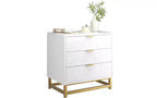 Organizzatore in legno bianco a 3 cassetti con maniglie in metallo dorato – Elegante cassettiera