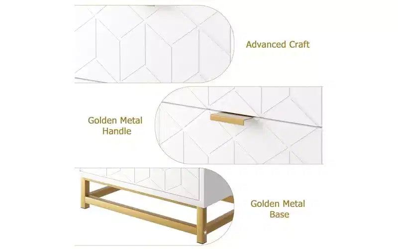 Organizzatore in legno bianco a 3 cassetti con maniglie in metallo dorato – Elegante cassettiera
