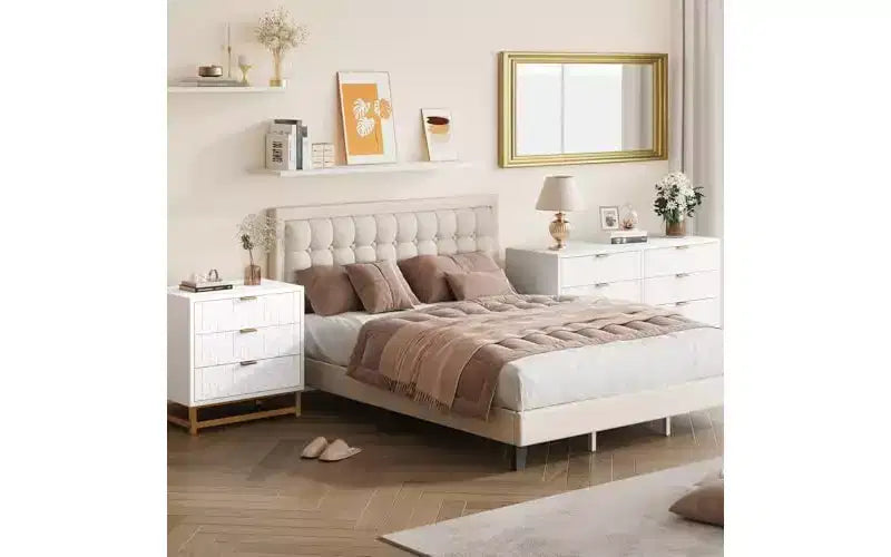 Organizzatore in legno bianco a 3 cassetti con maniglie in metallo dorato – Elegante cassettiera