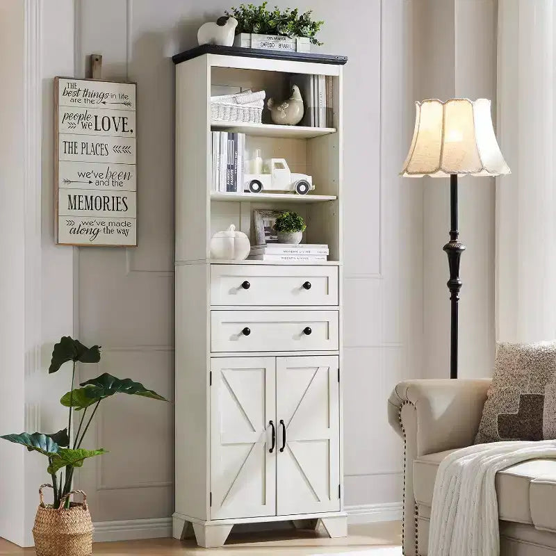 Dcolora Mobile Bagno, Mobile Alto da 72" con 2 Cassetti, Ripiani Regolabili e Anta Scorrevole, Mobiletti per Bagno