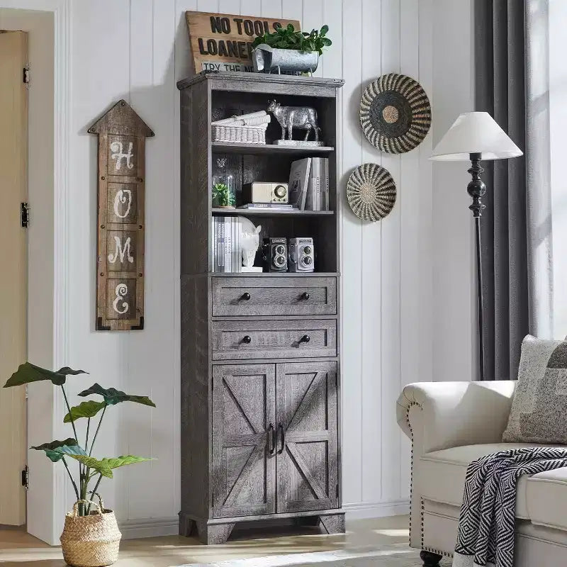 Dcolora Mobile Bagno, Mobile Alto da 72" con 2 Cassetti, Ripiani Regolabili e Anta Scorrevole, Mobiletti per Bagno