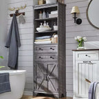 Dcolora Bathroom Cabinet, 72 Tall Storage Cabinet with 2 Drawers, Adjustable Shelves & Barn Door, Cabinets for Bathroom