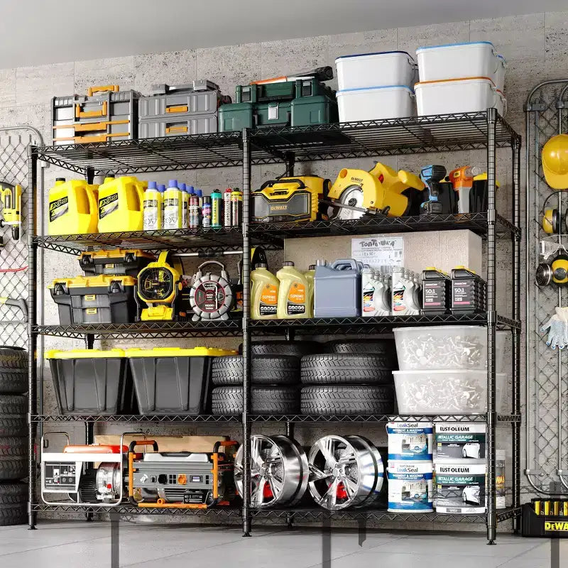 Scaffalature a 5 livelli Unità di scaffalatura in metallo, scaffali in filo regolabili, scaffali da garage resistenti autoportanti