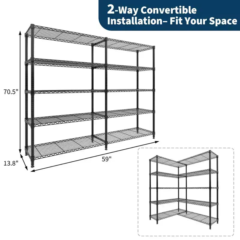 Scaffalature a 5 livelli Unità di scaffalatura in metallo, scaffali in filo regolabili, scaffali da garage resistenti autoportanti