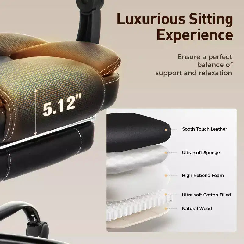 Sedia da ufficio ergonomica Captiva Designs Executive Big & Tall girevole con poggiapiedi e funzione reclinabile, nera