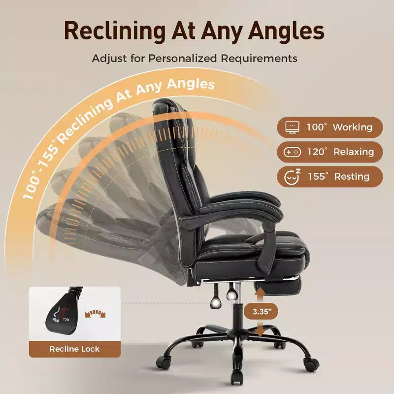 Sedia da ufficio ergonomica Captiva Designs Executive Big & Tall girevole con poggiapiedi e funzione reclinabile, nera