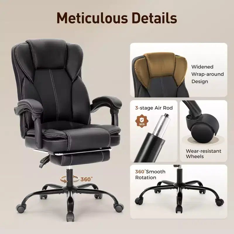 Sedia da ufficio ergonomica Captiva Designs Executive Big & Tall girevole con poggiapiedi e funzione reclinabile, nera