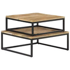 Set di 2 Tavolini da Caffè in Legno di Mango Naturale, Nero