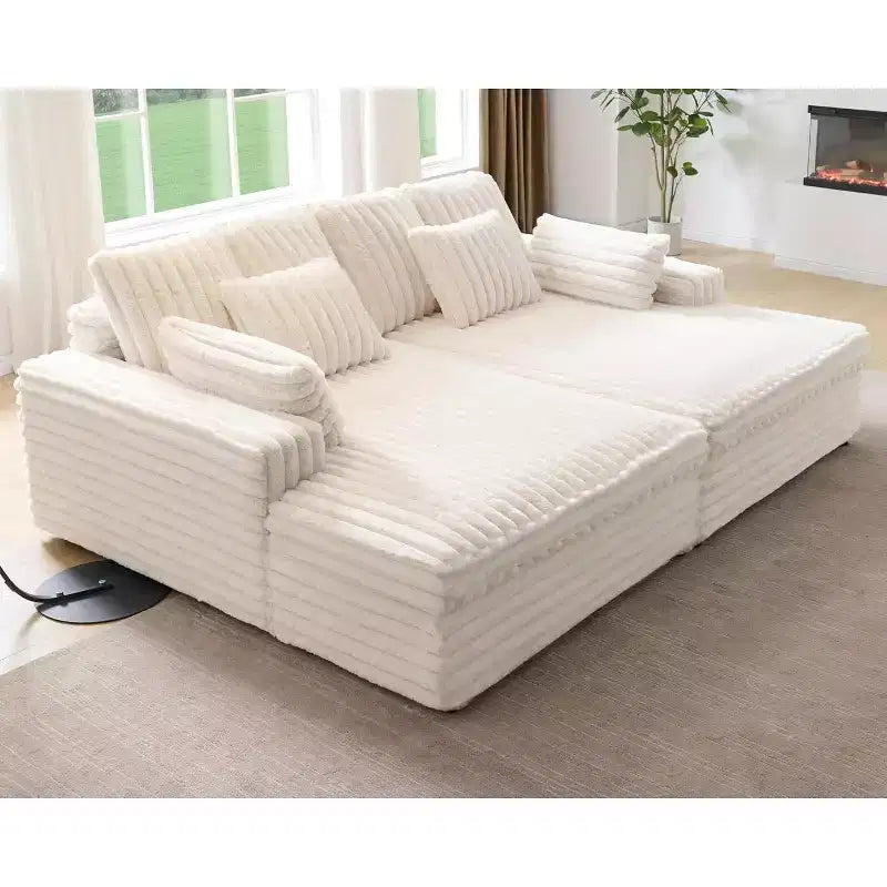 AMERLIFE 93 Divano a due posti con chaise longue doppia, Divano profondo "Cloud" con cuscini lombari e braccioli larghi, Facile da montare, Pelliccia sintetica