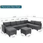 Divano letto sezionale modulare-9 posti a U-Con contenitore-2 pouf per soggiorno
