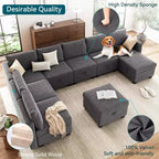 Divano letto sezionale modulare-9 posti a U-Con contenitore-2 pouf per soggiorno