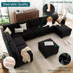 Divano letto sezionale modulare-9 posti a U-Con contenitore-2 pouf per soggiorno