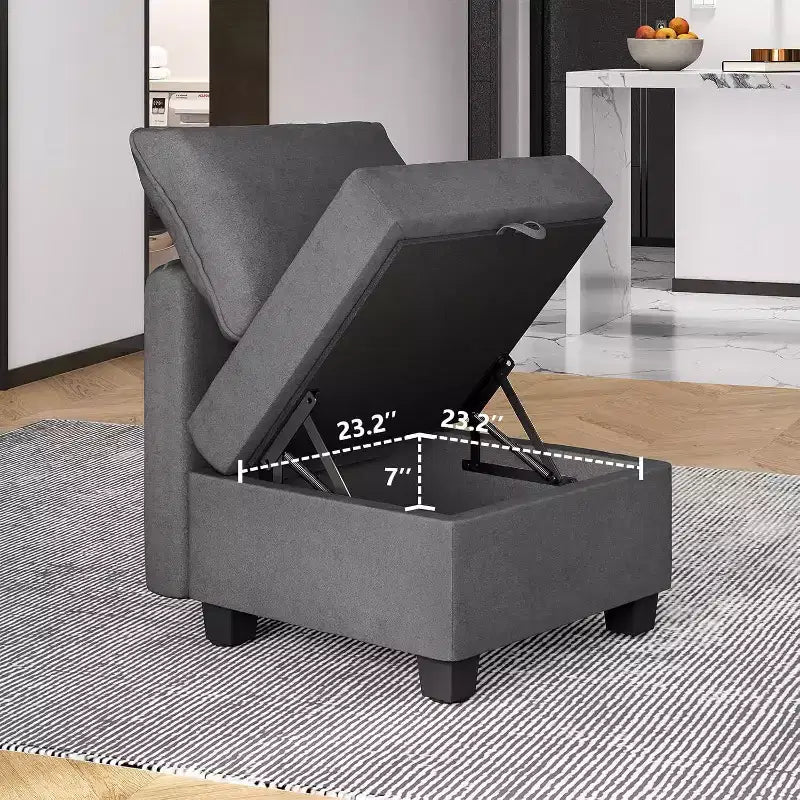 Divano letto sezionale modulare-9 posti a U-Con contenitore-2 pouf per soggiorno