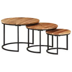 Set di tavolini a incastro 3 pezzi legno naturale e nero