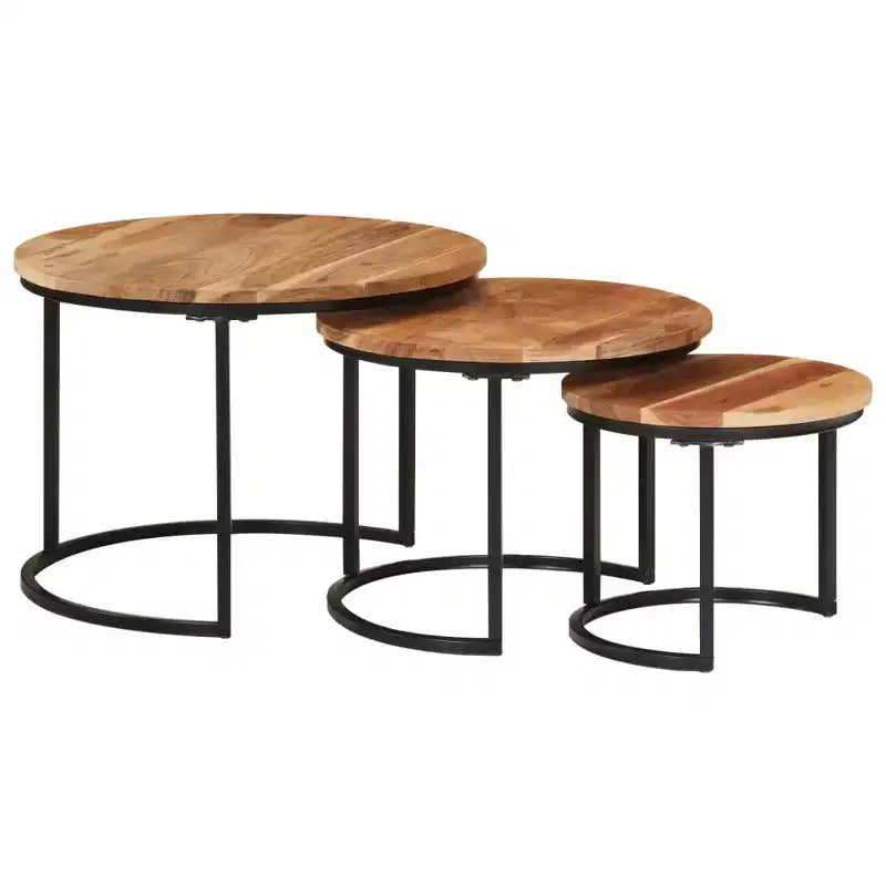 Set di tavolini a incastro 3 pezzi legno naturale e nero