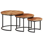 Set di tavolini a incastro 3 pezzi legno naturale e nero
