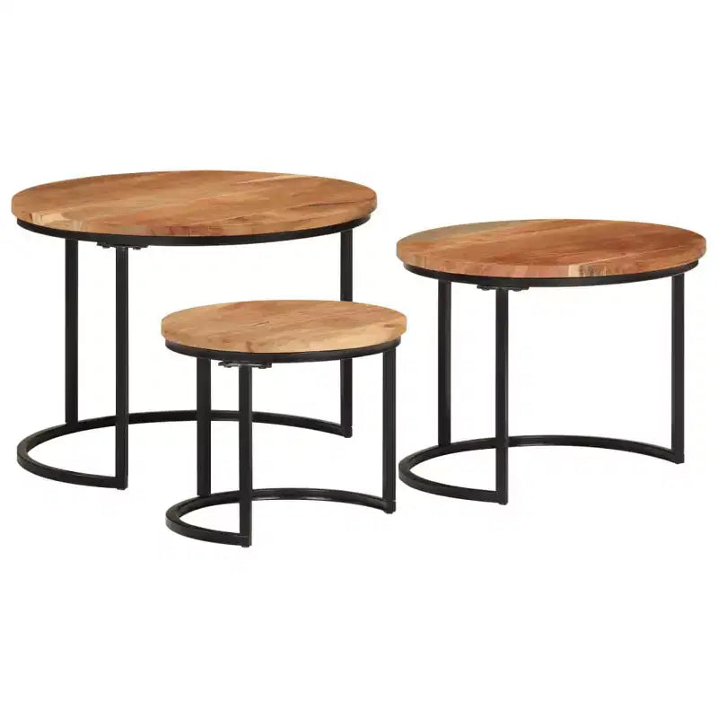 Set di tavolini a incastro 3 pezzi legno naturale e nero