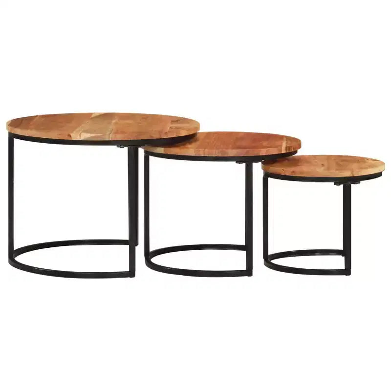 Set di tavolini a incastro 3 pezzi legno naturale e nero