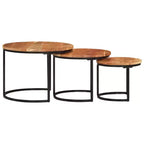 Set di tavolini a incastro 3 pezzi legno naturale e nero