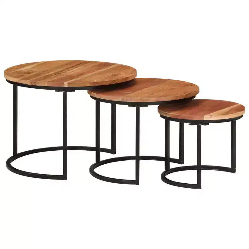 Set di tavolini a incastro 3 pezzi legno naturale e nero