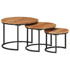 Set di tavolini a incastro 3 pezzi legno naturale e nero