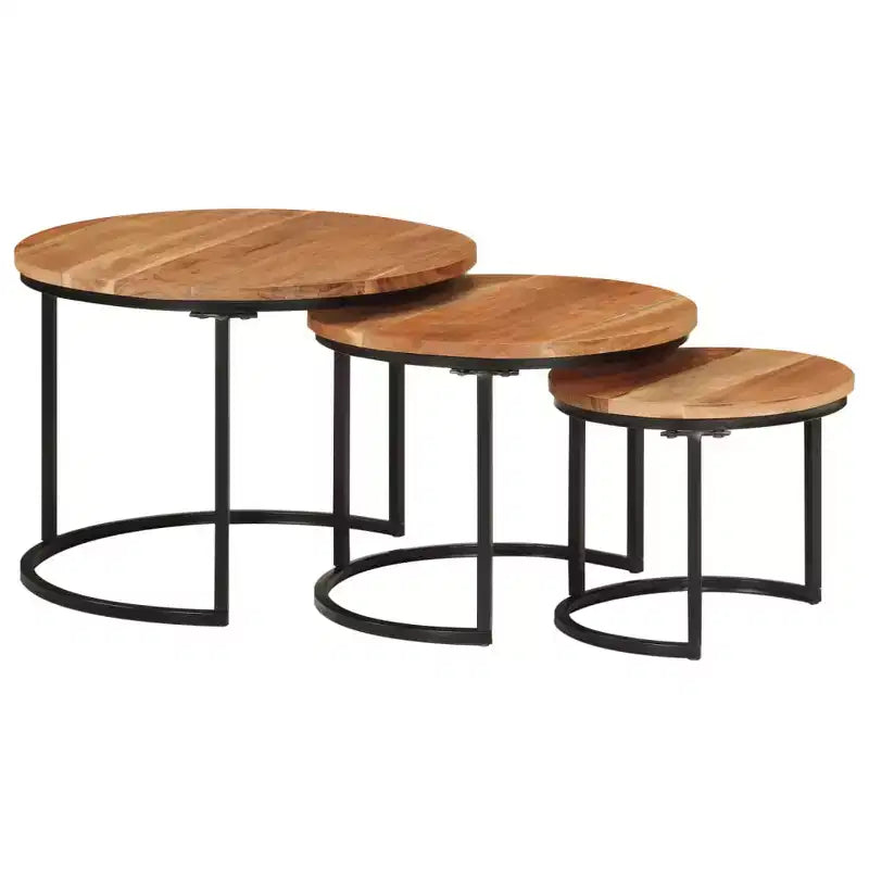 Set di tavolini a incastro 3 pezzi legno naturale e nero