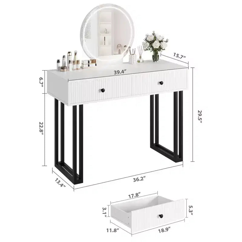 Toeletta con Specchio e Luci - Luci LED a 3 Colori, Ampio Spazio di Archiviazione, Design Moderno, Materiali di Qualità e Struttura Solida