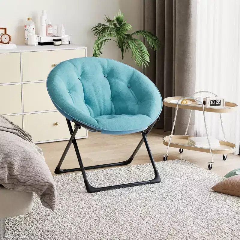 Sedia a Uovo, Sedia Rotonda in Ecopelliccia, Poltrona Pieghevole per Adulti, Adolescenti e Bambini, Sedia Pieghevole Stile Luna/Fungo/Rotondo, Comoda Seduta d'Accento per la Camera da Letto