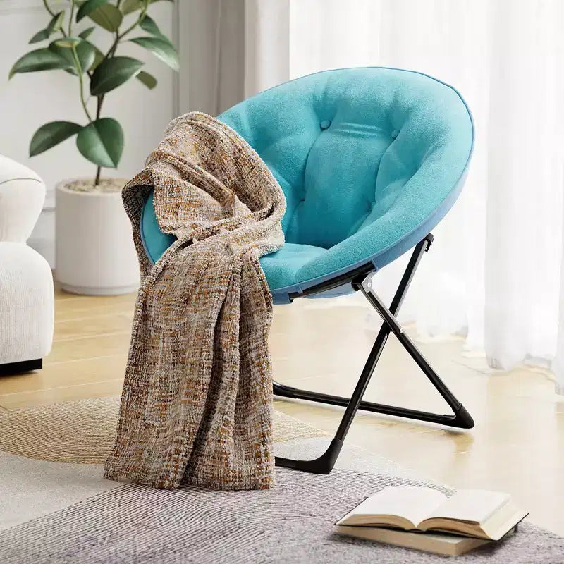 Sedia a Uovo, Sedia Rotonda in Ecopelliccia, Poltrona Pieghevole per Adulti, Adolescenti e Bambini, Sedia Pieghevole Stile Luna/Fungo/Rotondo, Comoda Seduta d'Accento per la Camera da Letto
