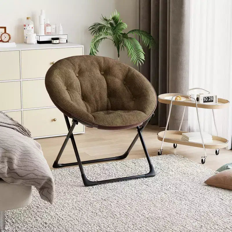 Sedia a Uovo, Sedia Rotonda in Ecopelliccia, Poltrona Pieghevole per Adulti, Adolescenti e Bambini, Sedia Pieghevole Stile Luna/Fungo/Rotondo, Comoda Seduta d'Accento per la Camera da Letto