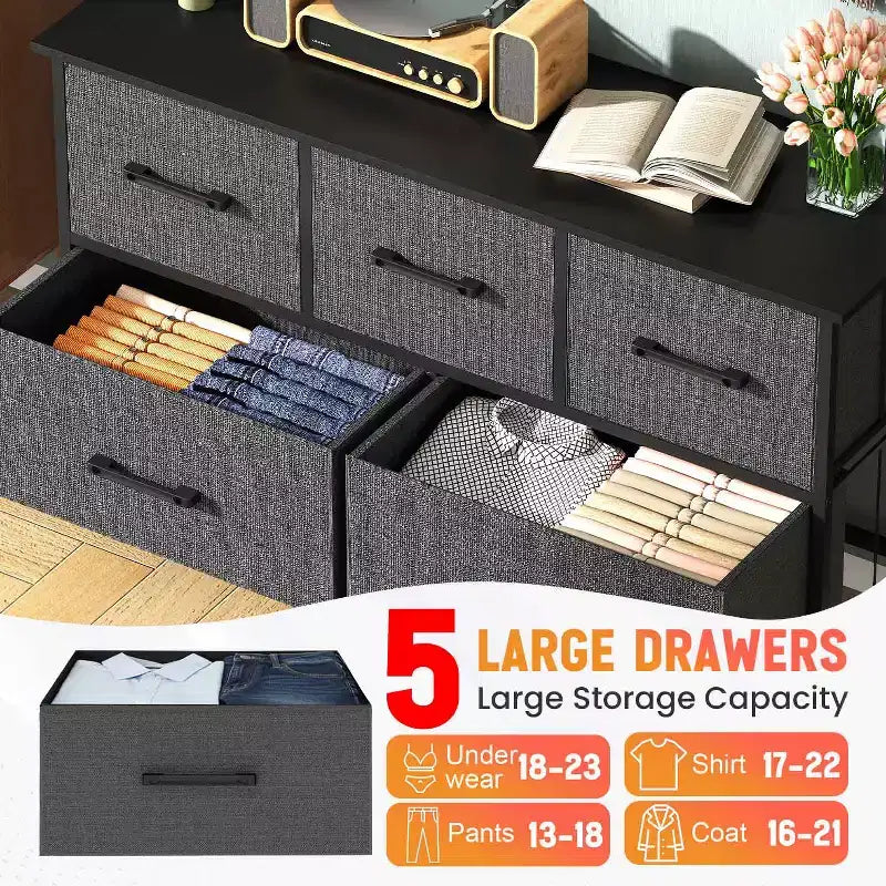 Cassettiera per Vestiti in Tessuto a 5/8/9 Cassetti BestMassage con Piano in Legno, Mobiletto Contenitore Versatile con Struttura in Acciaio