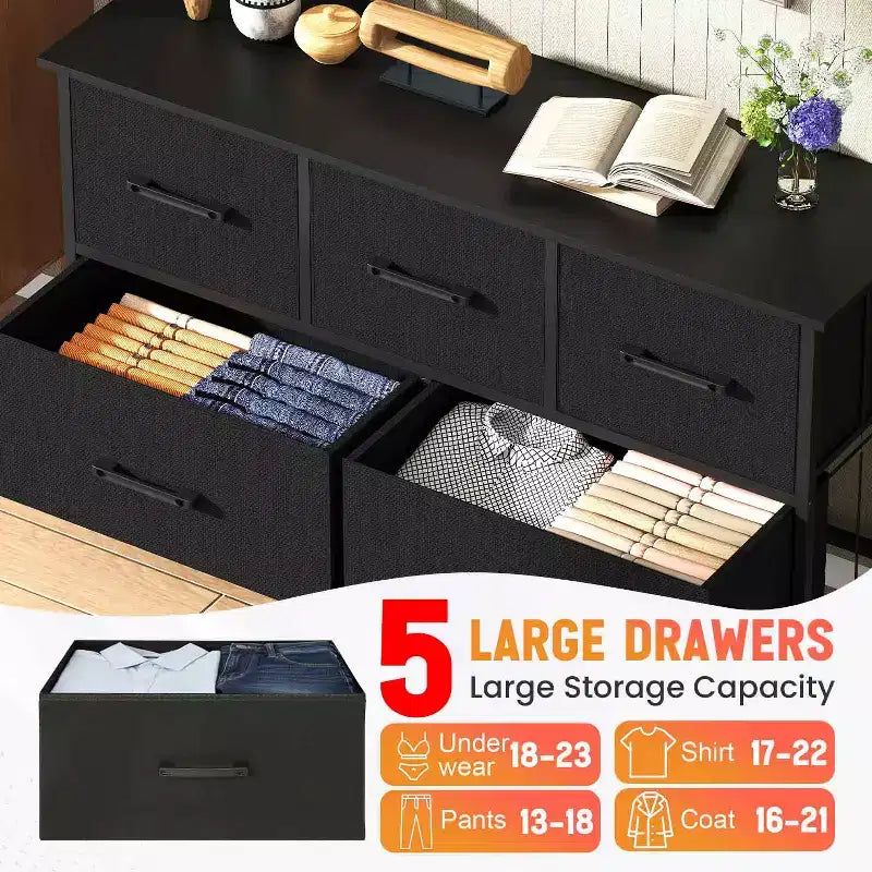 Cassettiera per Vestiti in Tessuto a 5/8/9 Cassetti BestMassage con Piano in Legno, Mobiletto Contenitore Versatile con Struttura in Acciaio