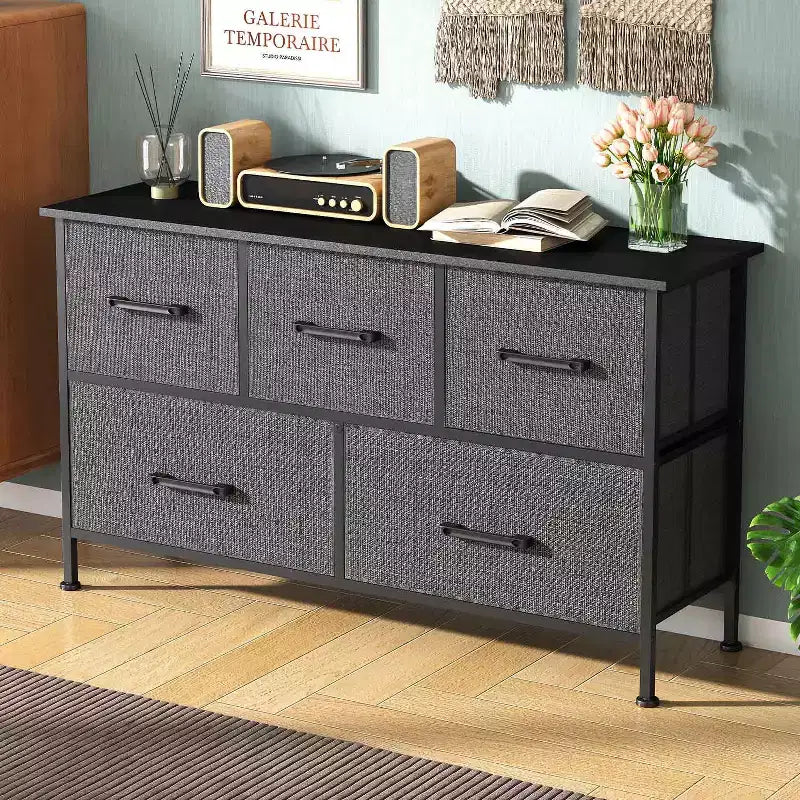 Cassettiera per Vestiti in Tessuto a 5/8/9 Cassetti BestMassage con Piano in Legno, Mobiletto Contenitore Versatile con Struttura in Acciaio