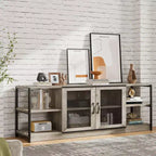 Industrial Farmhouse TV Stand with 2 Mesh Doors, Entertainment Center for 73-80 Inch TV, Sturdy Media Console with Adjustable Shelves, Storage Cabinet